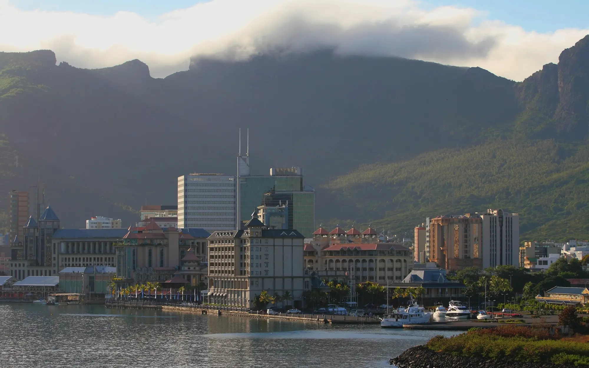 Port Louis beneath its mountain range